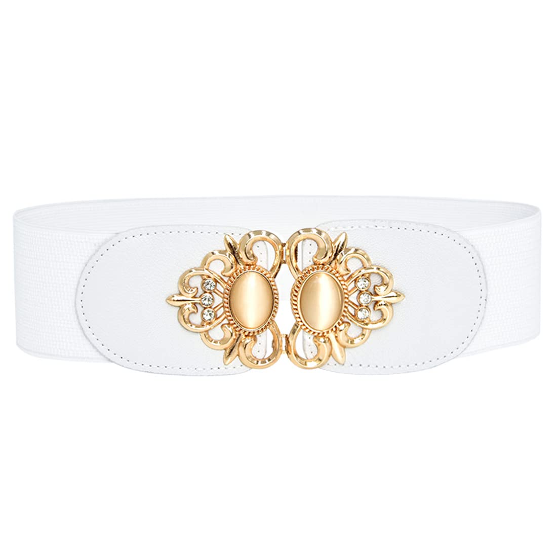 ZIBUYU Women Stretchy Belt Wide Elastic Waist Belt with Interlocking Buckle Mordern Design Slim Hip Woman's Waistband for Dresses, Saree, Girls Long Dress and Jeans (White)