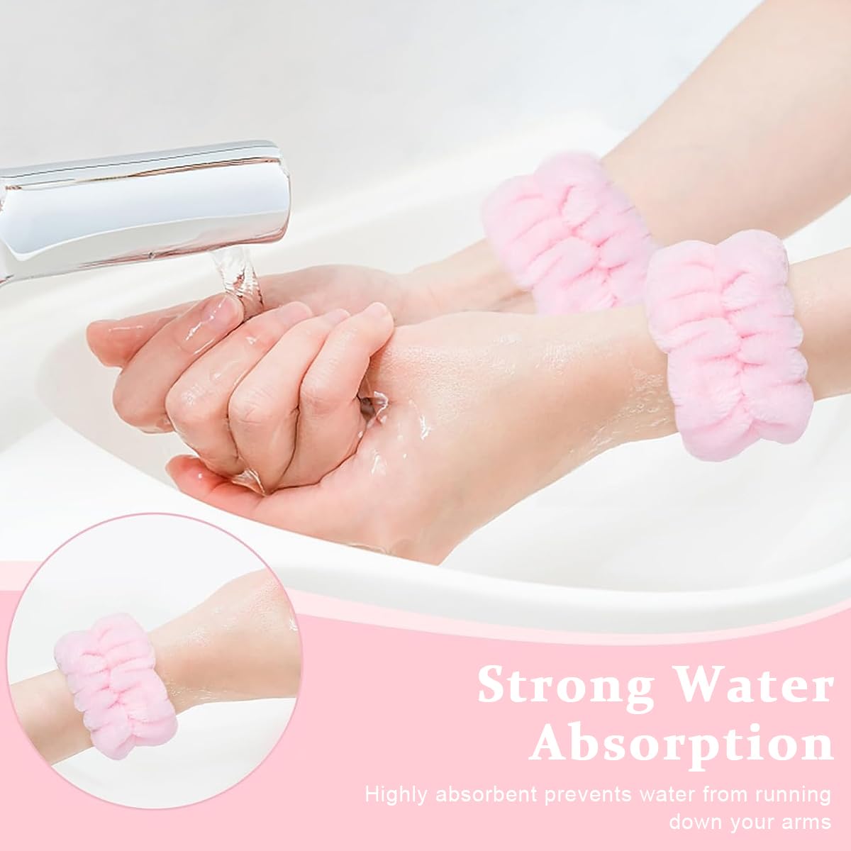 MAYCREATE Spa Headband Wristband for Women Girls Face Washing, Facial Skincare Headband Sunflower Sponge Makeup Hairband Wrist Washband Combo Set - Pink