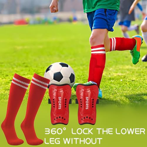 Proberos® Sport Compression Sock Shin Guards Set 14 Inches Knee High for Girls 5-10 Years Old Sweat Absorption High Elastic Long Soccer Basketball Red 3PCS