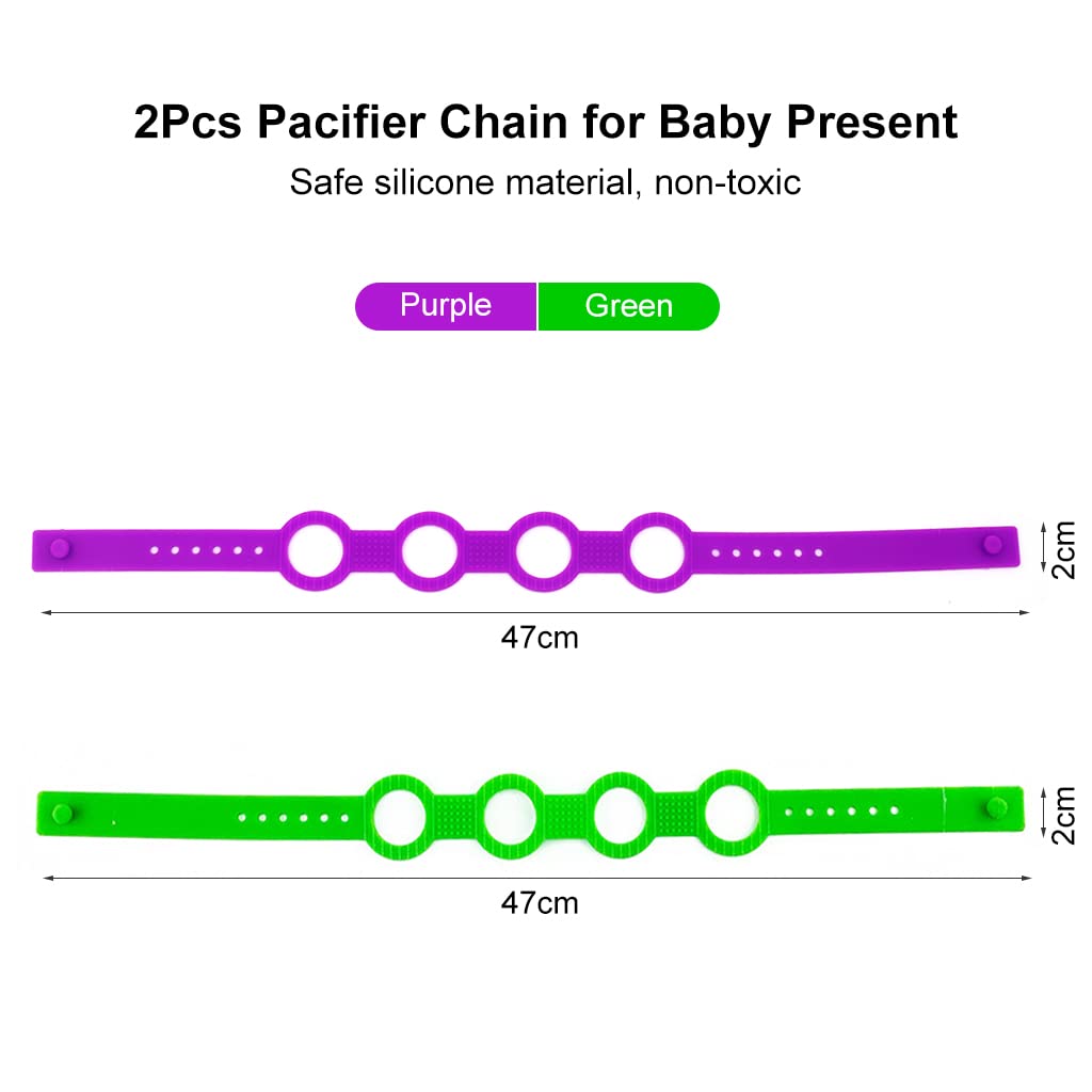 SNOWIE SOFT 2Pcs Pacifier Chain for Baby Present, Teether Toy Pacifier Anti Lost Clip Teething Toy, Food Grade Silicone Pacifier Clips Suit for Strollers, High Chair, Hanging Baskets, Cribs, Bag