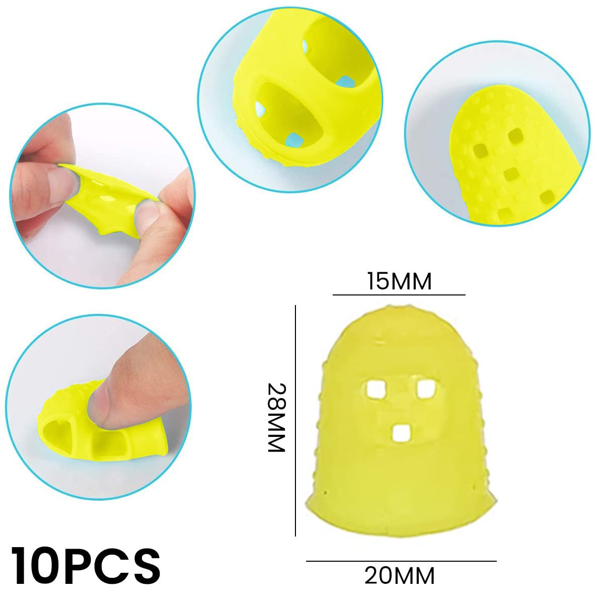 PATPAT 10Pcs Guitar Finger Protector, 20mm Silicone Guitar Fingertips Guards, Anti Slip Fingertip Protectors, Finger Picks Protector Plectrum Anti-Scalding for Guitar Playing Men Women Yellow
