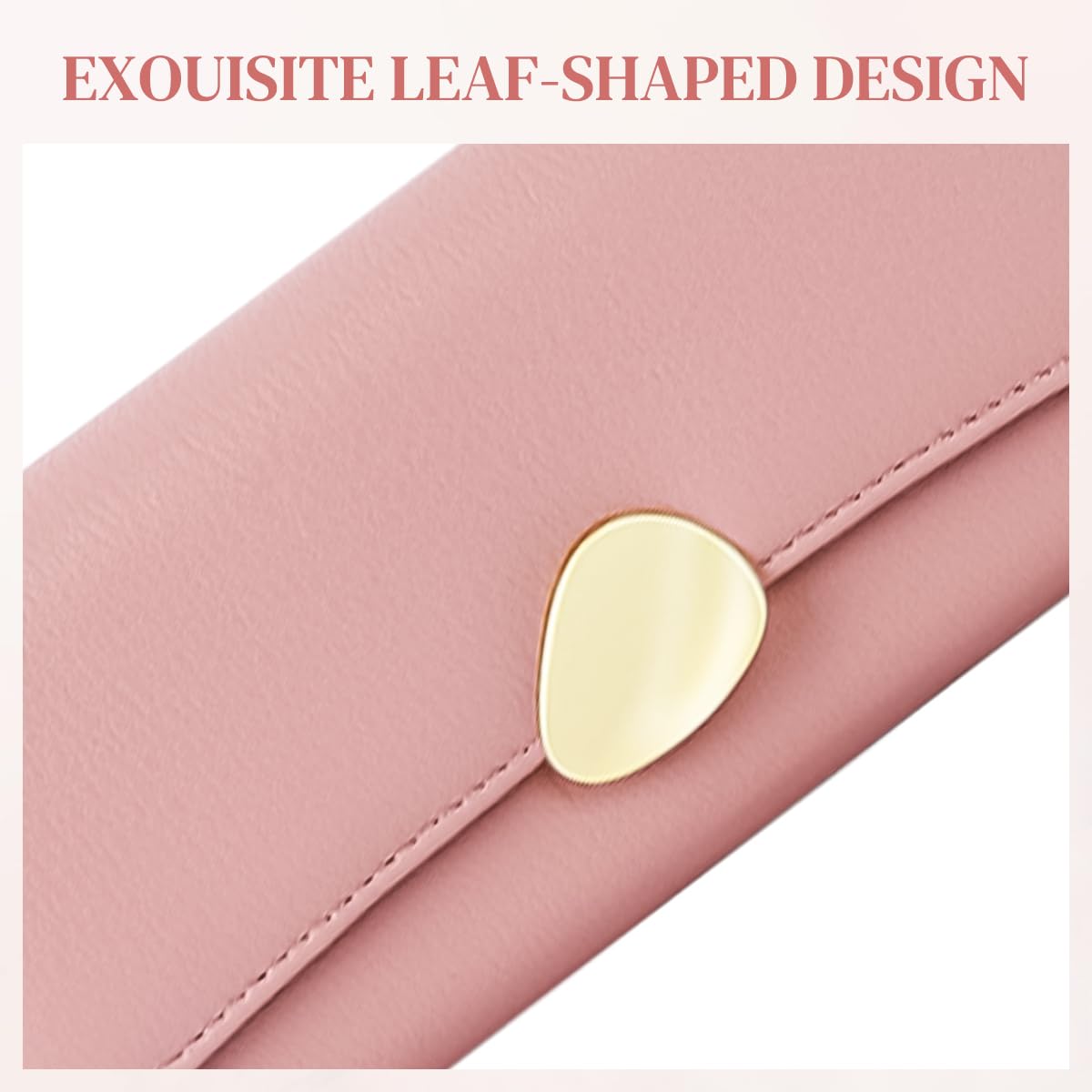 PALAY Women's PU Leather Long Wallet with Leaf Pendant Card Holders Phone Pocket Girls Zipper Purse