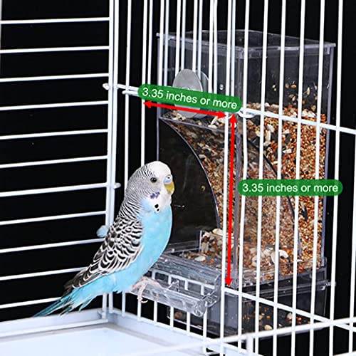 Qpets® Bird Feeder for Cage, Food Parrot Seed Feeders with Perch, Acrylic Transparent Container Cages for Lovebirds Parakeets - 3.35 x 2.95 x 7.28 inches 3PCS