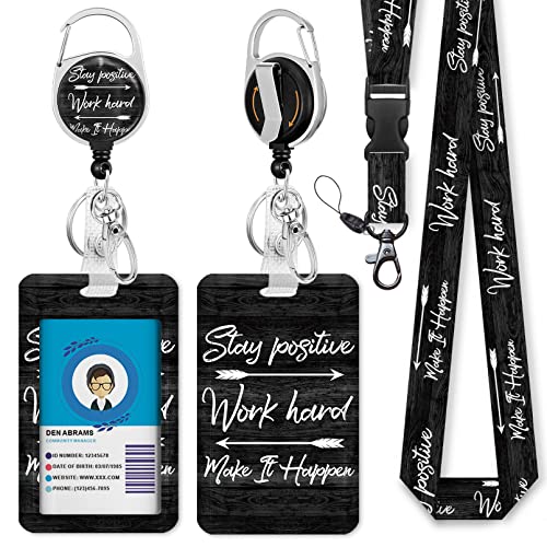 HASTHIP ID Badge Holder Keyring with Detachable Neck Lanyard, 23 inches Retractable Reel Badge Holder Inspirational Print Badge Holder Multipurpose Retractable Badge Holder for Keys, Badge