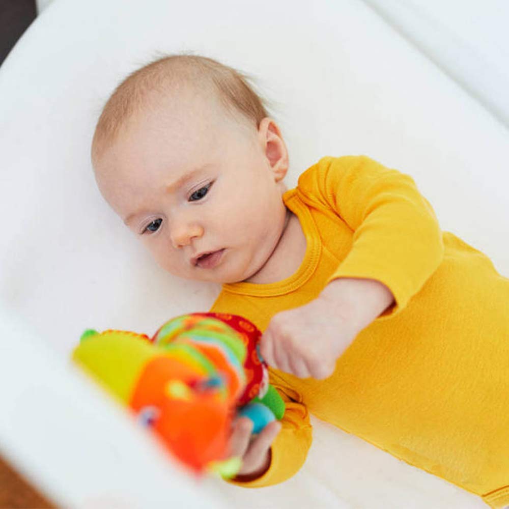 SNOWIE SOFT Baby Soft Hanging Rattle Crinkle Squeaky Toy Car Seat Stroller Toys with Teethers Plush Animal C-Clip Ring for Infant Babies Boys and Girls 3 6 9 to 12 Months (Multi-Colour-Lion)
