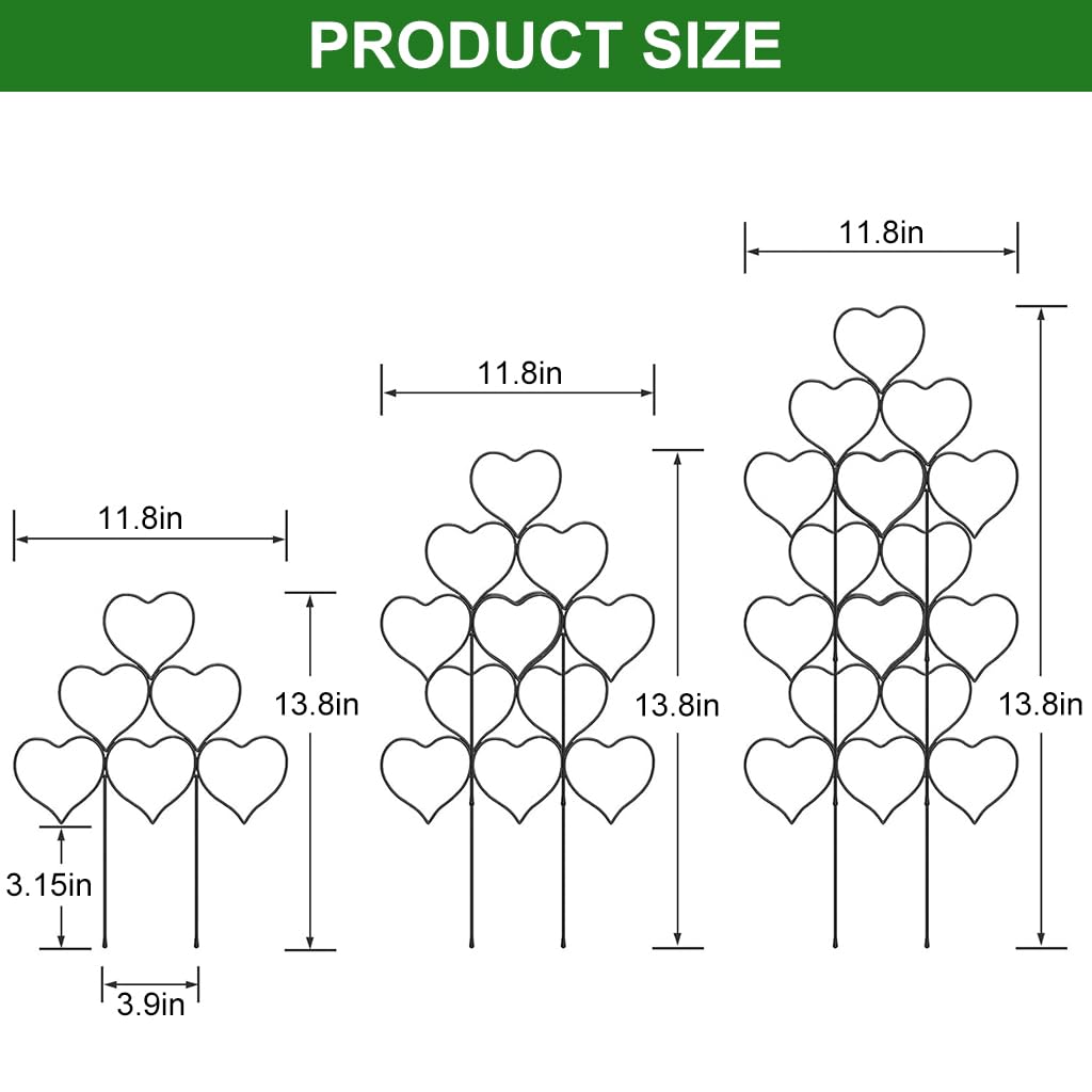 HASTHIP 3Pcs Plant Trellis Heart-shaped Grid Iron Plant Pot Trellis for Climbing Plants DIY Assembly Green Plant Pot Trellis with 20Pcs Cable Ties