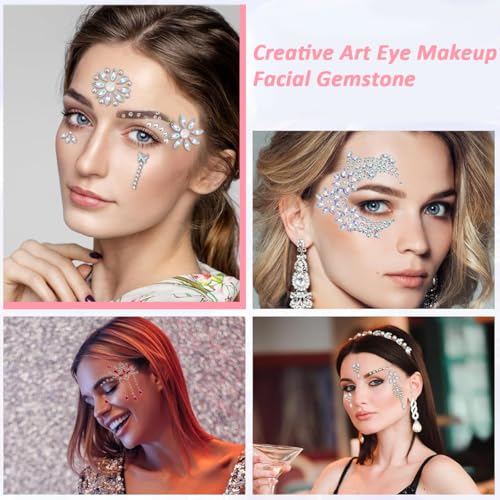 MAYCREATE Face Gems Rhinestone Face Decoration Jewelry Stickers For Women Girls, Mermaid's Tears Makeup Stickers Artist Temporary Eyes Decor Crystal Face Jewels for Festival, Party, Rave (Red)