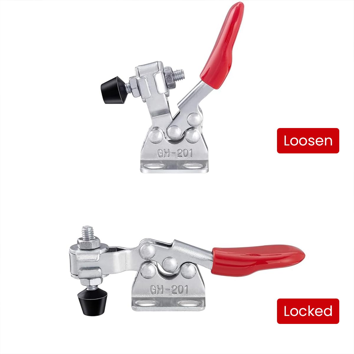 HASTHIP 4 Pcs Hold Down Toggle Clamps 201, Carpenter Tools Small Quick Release Horizontal Toggle Clamp Holding Capacity 60 lbs/27kg, Woodworking Latch Anti-slip Red Grip Hold Down Hand Tool