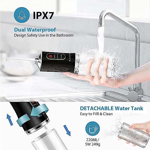HANNEA® Water Dental Flosser Cordless Oral Irrigator 3 Modes Rechargeable IPX7 Waterproof Portable for Travel with 4 Nozzles 3 PCS