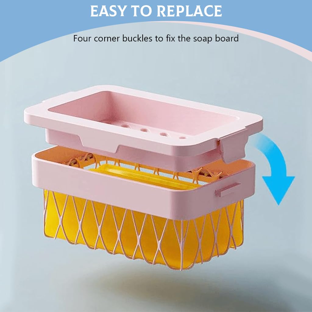 HASTHIP 2Pcs Soap Holder with Bubble Net 2 in 1 Sope Saver Box with Flexible Bubble Net Soap Drain Box Plastic Soap Saver Hand Sope Holder for Kitchen, Bathroom
