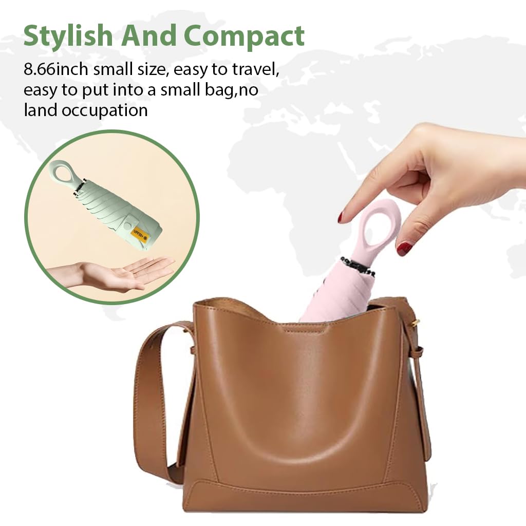 PALAY Mini Sun Umbrella UPF 50+ Sun Protective Sun Umbrella with Black Liner 6 Strong Ribs Design Fashion Outdoor Folding Umbrella Travel Lightweight Umbrella with Rubberized Hanging Handle