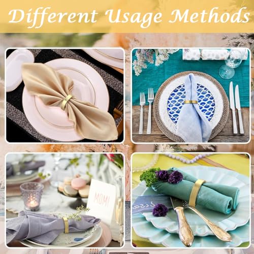 HASTHIP® 24PCS Stainless Steel Napkin Rings Golden Holders Luxury Minimalism for Dining Table Wedding Feast Banquet Festival Bright Gold Semicircle