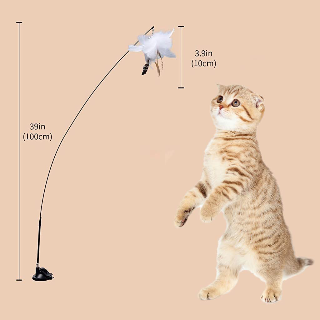 Qpets Cat Toy Cat Toys Interactive for Indoor Cat Wand Teaser Cat Feather Wand Toy Suction Cup Design