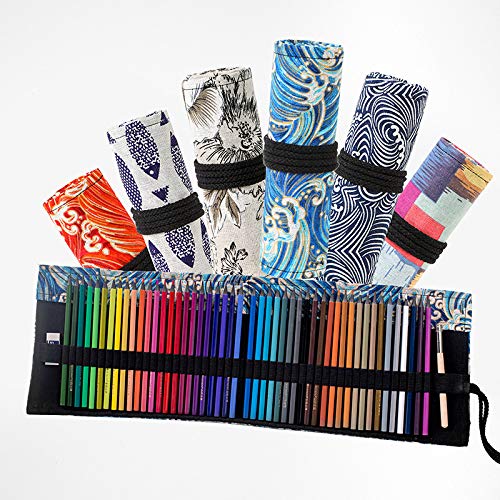 PATPAT 48 Holes Canvas Pencil Wrap Case for Adults and Kids, Colored Pencil Roll Up Canvas Pouch Package for Sketching Drawing Writing Storage-constellation (Night Sky(48 holes))