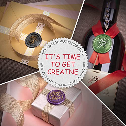 Supvox® Wax Seal Stamp Kit Gift Box Set 8PCS Sealing Wax Stamp Copper Seals 1 Wooden Handle 2 Color Sealing Bar for Cards Envelopes