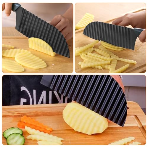 HASTHIP® Crinkle Cutter Knife Choppers for Potatoes Veggies Wave French Fry Slicer Large Handle Chopping for Salad Cucumber Carrots Fruit 3 PCS