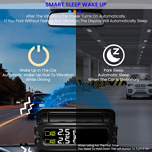 STHIRA® TPMS Tyre Pressure Monitoring System with Alarm LCD Display Detachable Bracket 14-87Psi Wireless Data Transmission Adjustable Installation Angle with 4 External Sensors, Solar/USB Charging