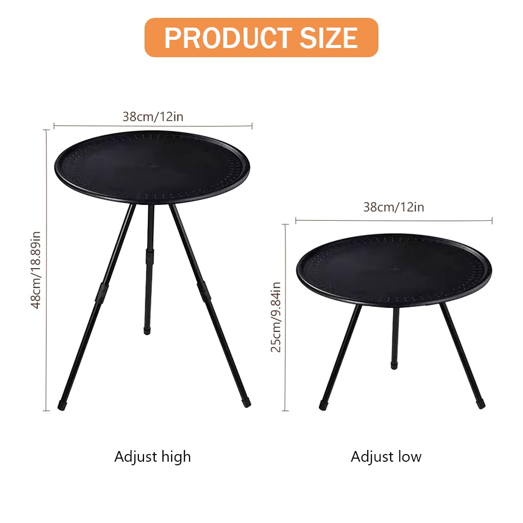 Proberos Camping Table Folding Picnic Tripod Table, 15 Inches Round Tripod Table with Adjustable Height Lightweight Small Table Portable Tea Table Shelf for Camping, Home BBQ Outdoor Fishing