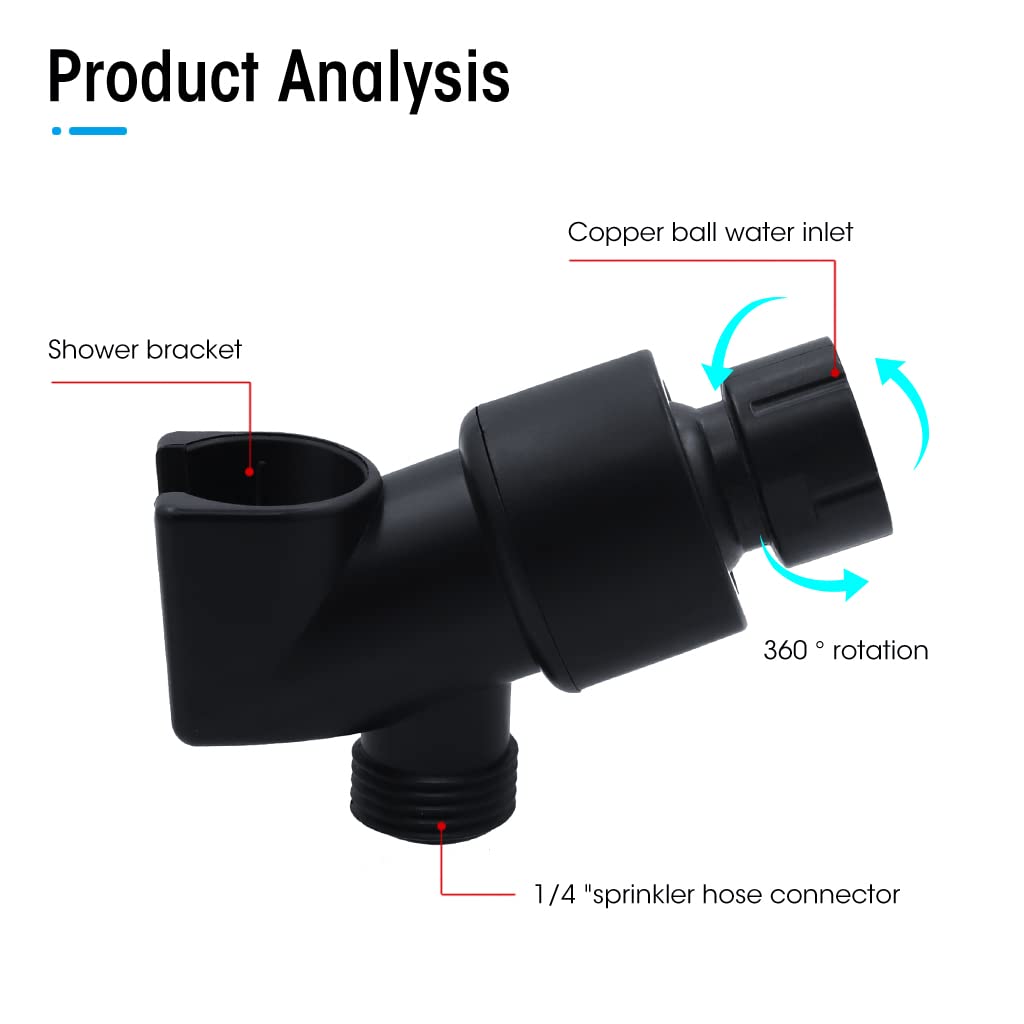 HASTHIP Hand Shower Holder for Bathroom Shower System 360° Rotatable Wall Mount Shower Bracket System Adapter Connector, Black