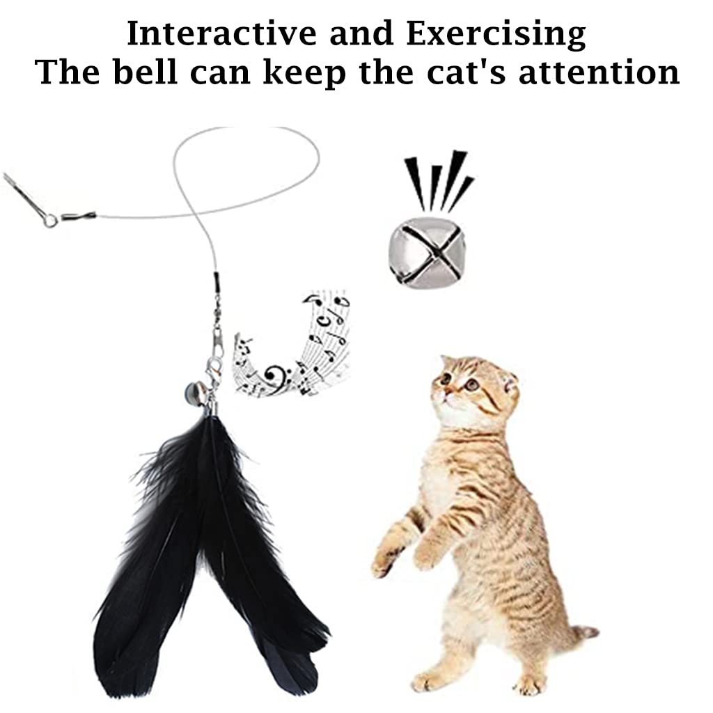 Qpets 7 Piece Cat Feather Toys Interactive Cats Teaser Wand Toy Retractable Teaser Wand Feather Worm Teaser Cat Toys