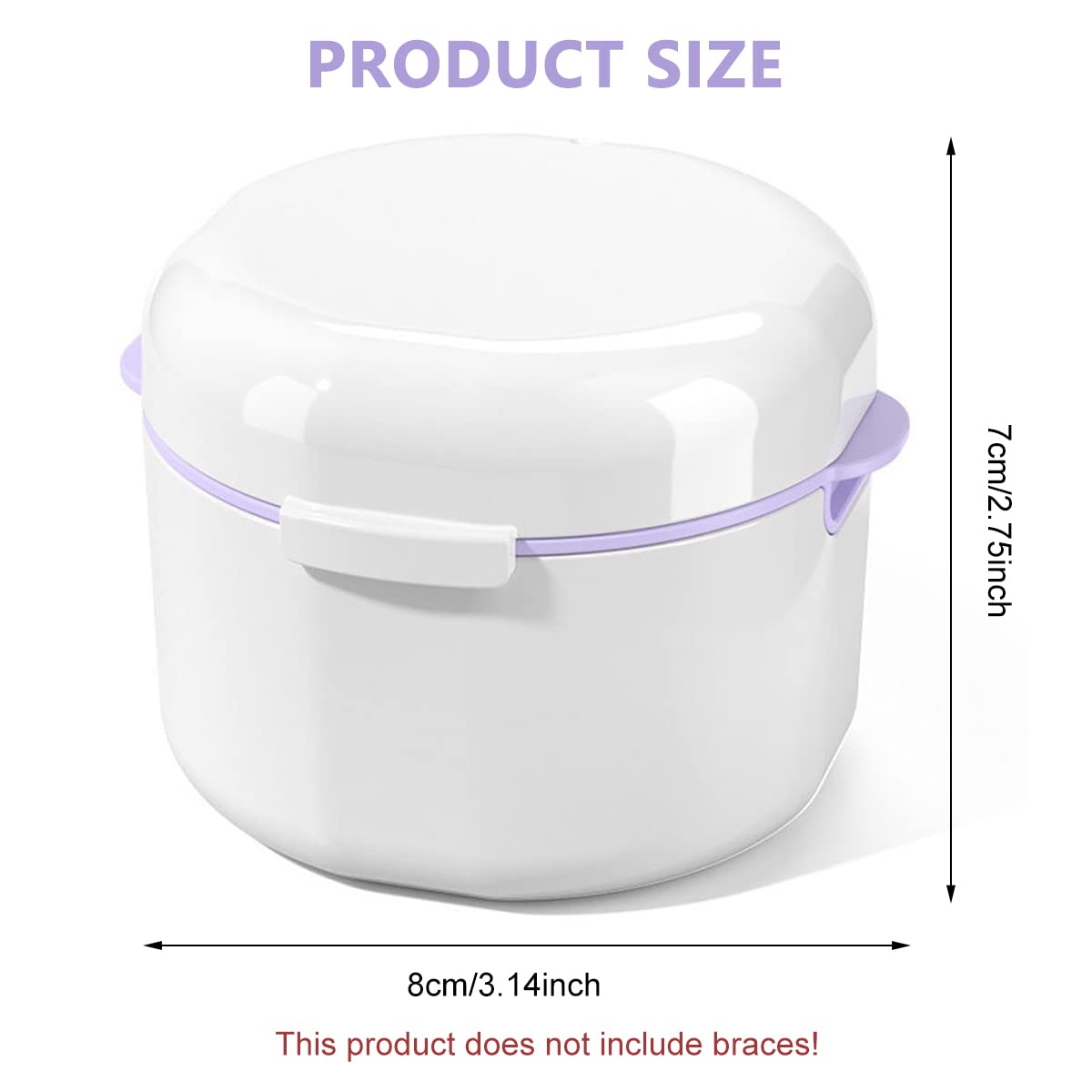 HANNEA Denture Bath Case, Retainer Holder with Strainer Basket, False Teeth Storage Cup Mouth Guard Storage Soak Container for Travel Cleaning, White