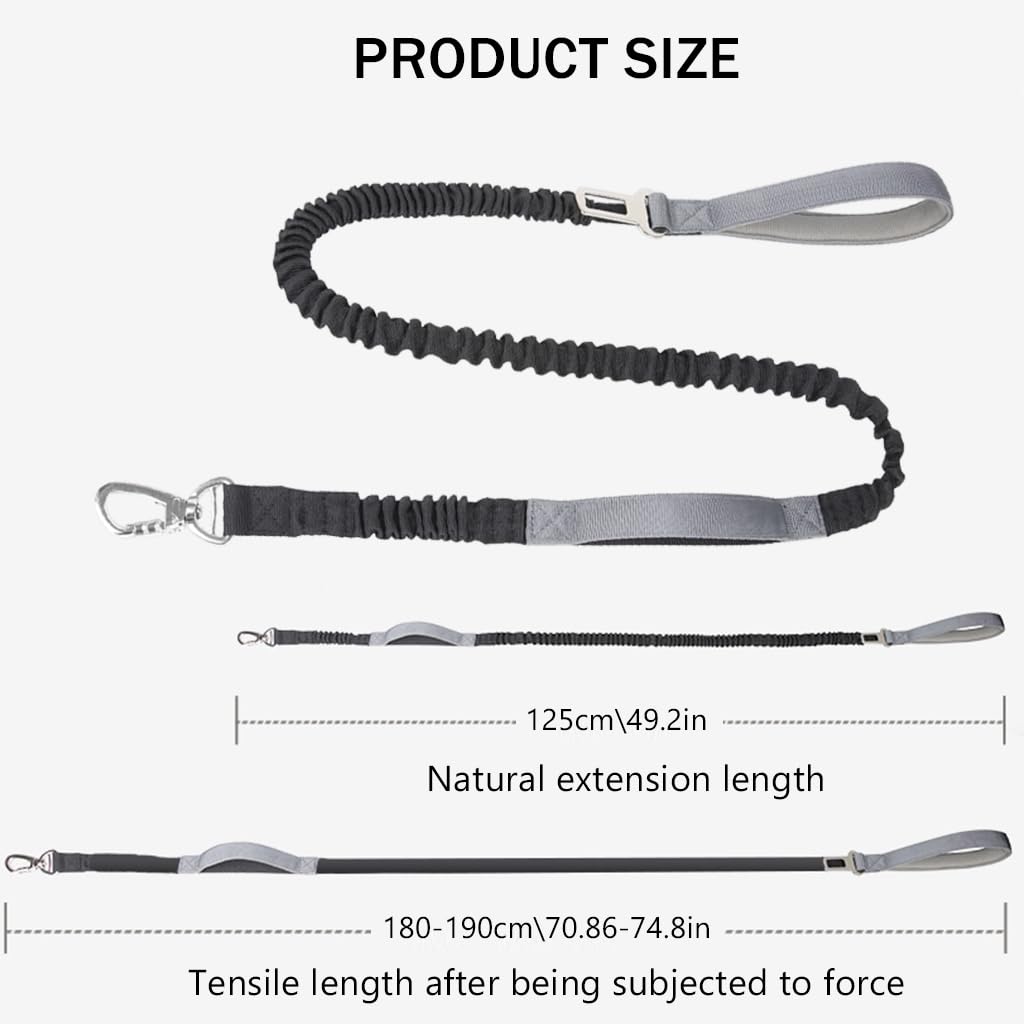 Qpets Dog Training Leash, Dog Leash Pet Belt with Sponge Handle for Dog, Nylon Bungee Pet Leash for Samll Medium Large Dog - Natural 1.25m/Stretching 1.9m