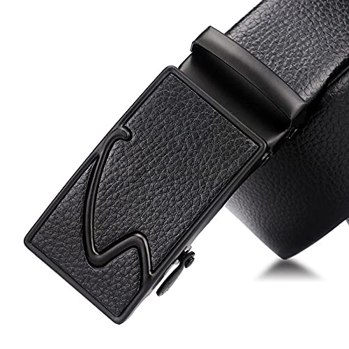 GUSTAVE Men's Belt PU Leather Belt for Men-Reversible Scratch Resistant Business Suit Automatic Button Belt with Litchi Pattern (Black)