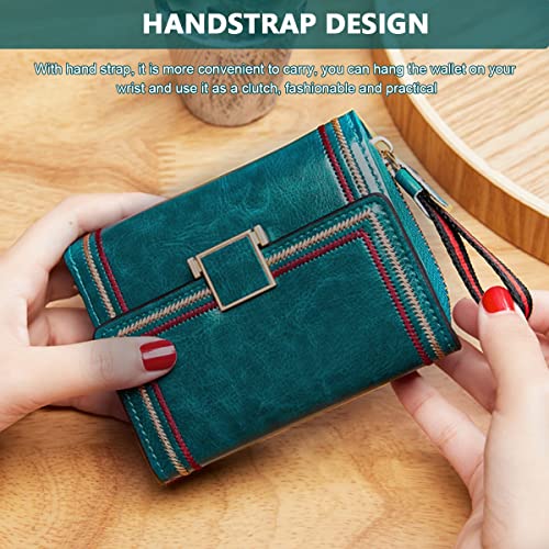 PALAY® Women Wallet Bi-fold Leather Wallet for Women Turquoise Vintage Card Bag Large Capacity Safe with RFID Blocking X 2