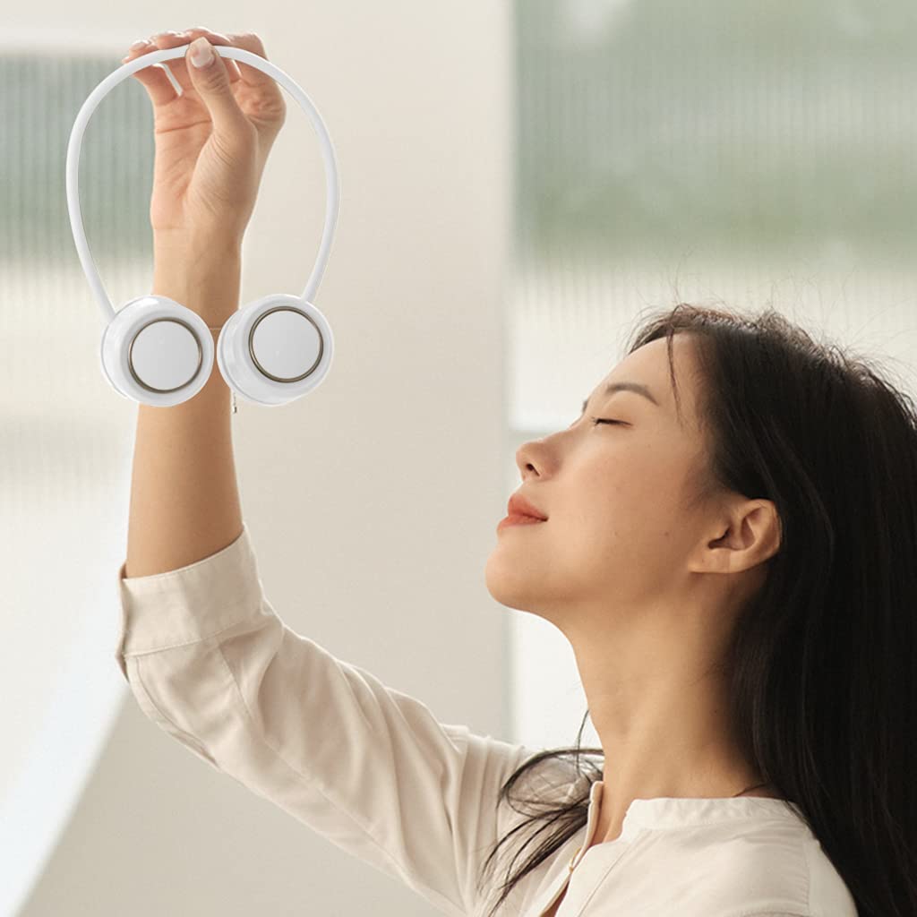 HASTHIP 1600mAh Wire Wound Storage Neck Fan, Mini Usb Neckband Fan Hands Free Bladeless Neck Fan, with 3-Speed Foldable Neck Fan for Travel, Walking, Commuting, Outdoor Indoor, kitchen