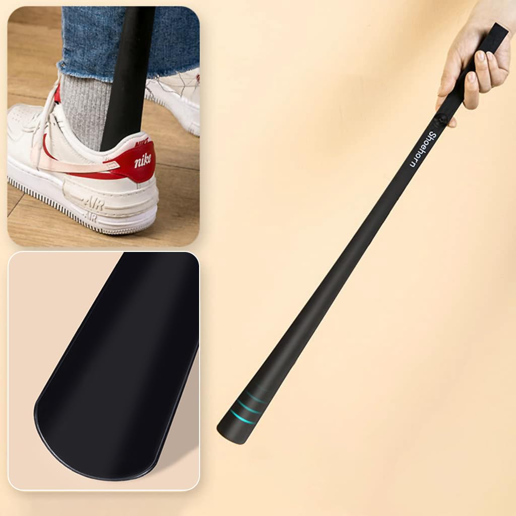 PALAY Shoe Horn for Men Women 24.6in Extra Long Handle Shoehorn with Strong Magnetic Wall Hook, Black Automatic Adsorption ABS Shoehorn for Elderly, Mother-to-be