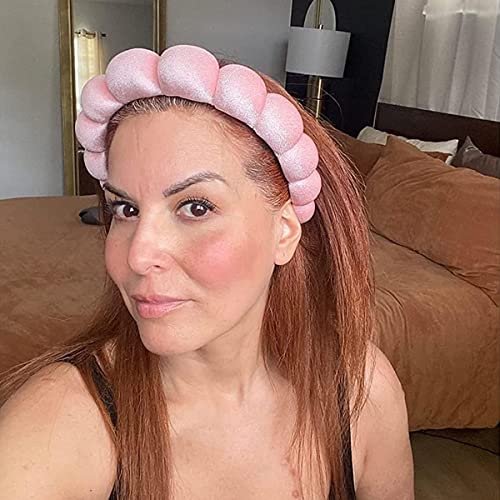MAYCREATE® Spa Headband for Women Girls Soft Sponge Makeup Fashion Clouds Hairband Non Slip Hoop Headwear for Washing Face Shower Skincare Pink 2PCS