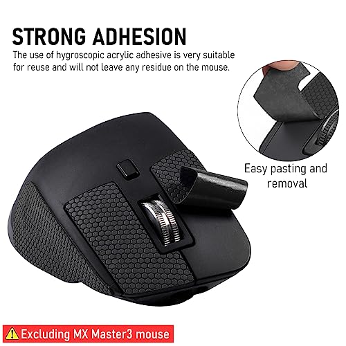 Verilux® Mouse Grip Tape for MX Master 3, Anti Slip Non Fading Gaming Skin, Sweat Resistant Self Adhesive Paper Stickers, Pre-Cutted Sweat-Proof Cool Mice Upgrade Kit 3PCS