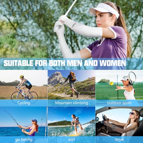 PALAY® 2 Pairs Sun Protection Gloves for Women Men Non-Slip Touch Screen Arm Sleeves Breathable Silk Cooling UV Protection Hand Sleeves Full Arm Hand Gloves for Bike Riding, Driving, Cycling - White