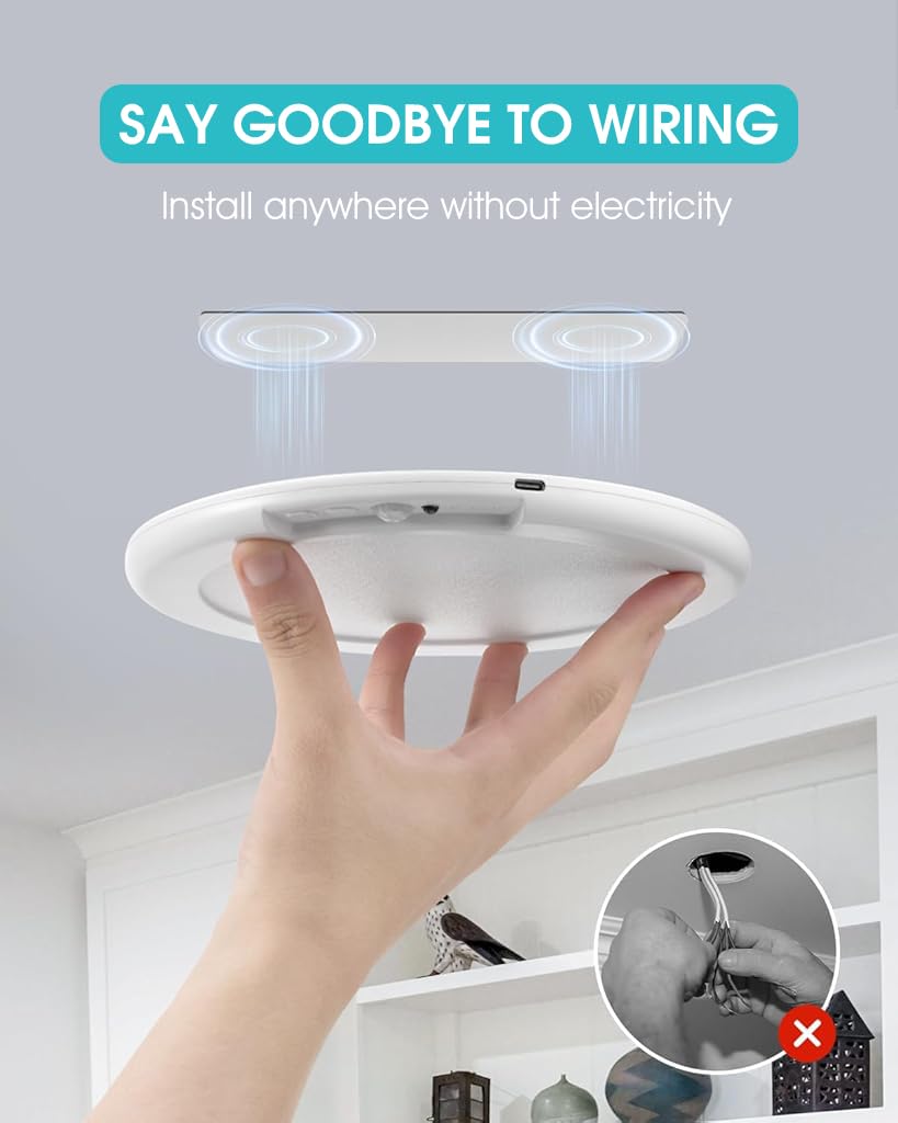 ELEPHANTBOAT 7.5-Inch 3-Color Dimmable LED Ceiling Light, USB Rechargeable Magnetic Motion Sensor Light with Remote Control, Ideal for Porch, Hallway, Stairs, Balcony, 4200mAh Battery