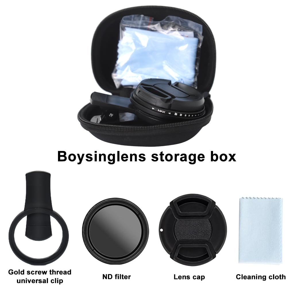 ZORBES 52MM Variable ND2-ND400 Filter, Ultra Slim Multi-Coated Adjustable Neutral Density Filter, Clip-on Phone Lens ND Filter Kit, Compatible for iPhone 15 14 13 12 11 and Other Smart Phones