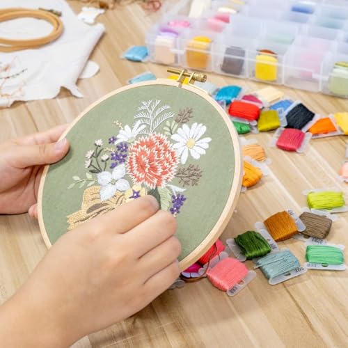 HASTHIP® Embroidery Floss Organizer Kit Cross Stitch Thread Storage Box Tools with Bobbin Winder 120PCS Plastic Bobbins Color Number Stickers DIY Floss Storage Kit