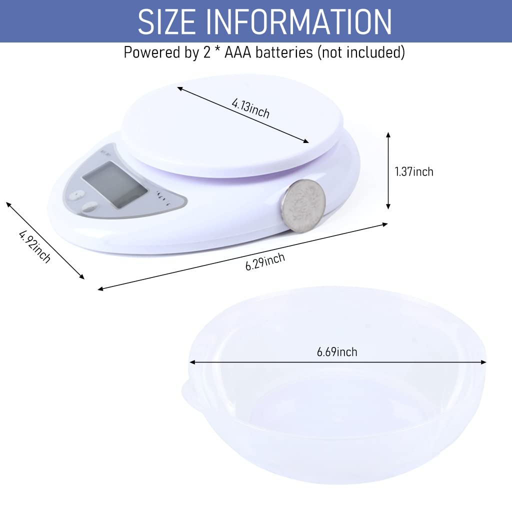 HASTHIP Kitchen Weighing Scale with Bowl, 5kg Food Weight Machine with 3 Unit Switchable, Ultra Accurate Digital Kitchen Scale for Meal Preparation, Baked Goods and Weigh Food, Battery Powered