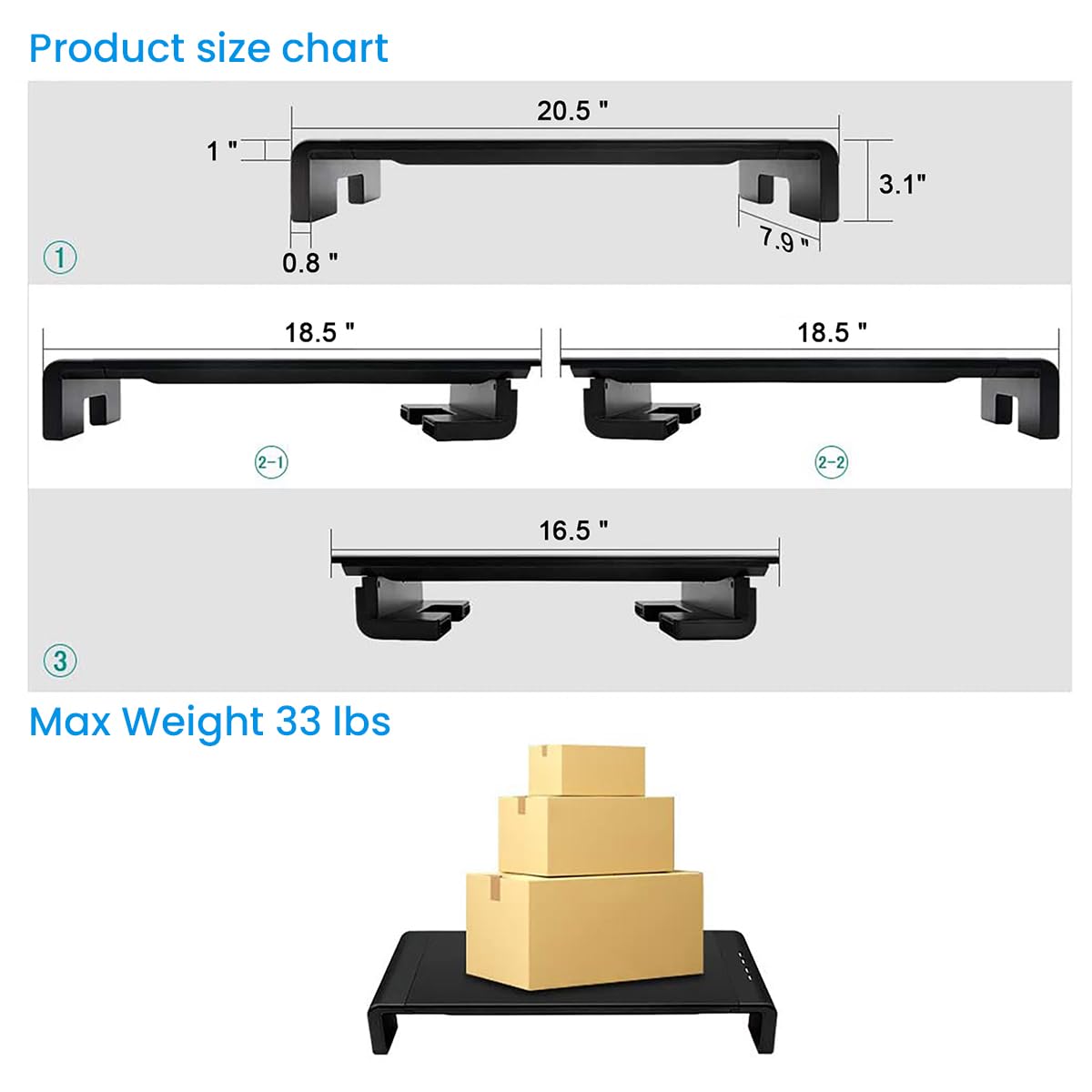 ZORBES Monitor Riser Stand Desk Monitor Riser Stand with 4 USB 2.0 Ports Support Charging Multifunctional Monitor Riser Office Desk Organizer Universal Desk Monitor Riser Stand, 52x20x8cm