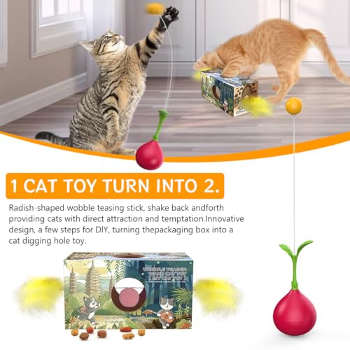 Qpets Cat Toy, Fun Tumbler Feather Toy Cat Teasing Toy Self-entertainment Cat Feather Toy Feather Wand Rocking Tumbler Toy