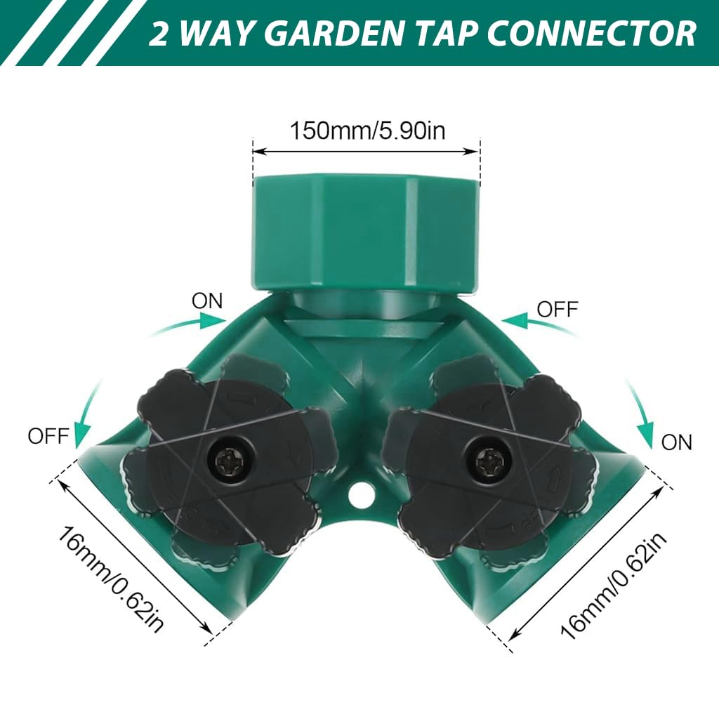 HASTHIP Splitter 2 Way for Tap and Splitter Garden Irrigation, ABS 3 Way Valve with Separate Switch, 3/4 inch and 1/2 inch Water Tap Connectors