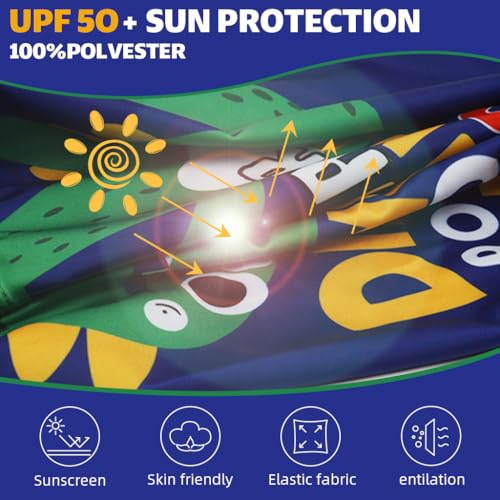 Proberos® 3 Pcs Kids Boys Swimming Costume and Cap Set UPF50+ Sunprotection Cartoon Dinosaur Polyester Shorts Elastic Waist Design Summer Gear for 5-12 Years Old 30-35kg