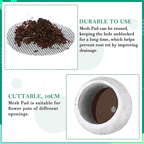 HASTHIP® 150PCS Flower Pot Hole Mesh Pad for Keep Soil from Flowing Away, 10cm Round Drainage Hole Screens for Bonsai Pot, Succulent, Table Top Planters