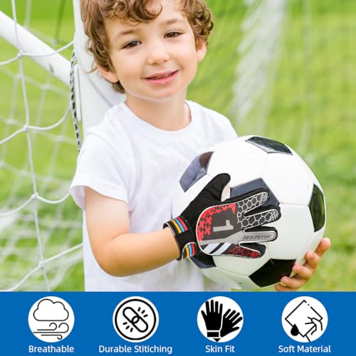 Proberos® Football Goalkeeper Gloves for Kids with Adjustable Wrist Band Fashion Cushioning Anti-Slip Strong Grip Design for Soccer Game Training Size S 2PCS