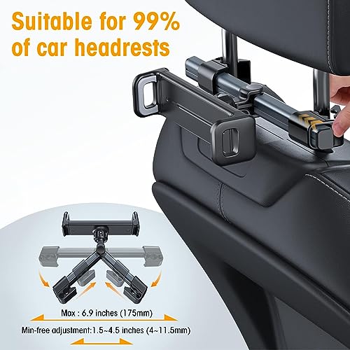 STHIRA® Car Tablet Holder Back Seat 360° Rotation Headrest Ipad Mount with Clip-On Retractable Arm 2-in-1 Phone & Tab for Universal fit 4.7-13 Inch Devices 2PCS