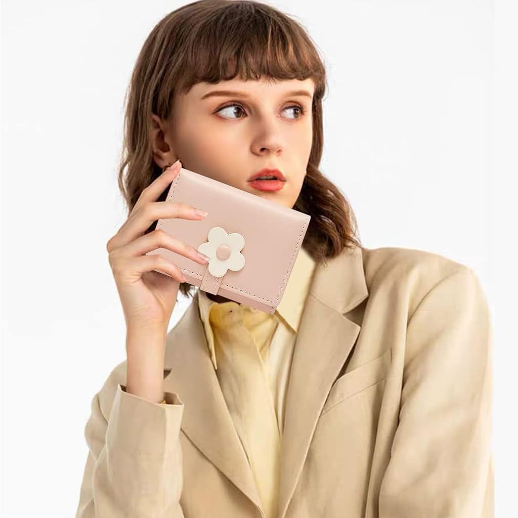 PALAY Girls Wallet Women Wallet PU Leather Card Holder Girls Wallet Cute Flower Snap Button Wallet with Lovely Heart Shaped Photo Window Gift Wallet for Girls Christmas Gift