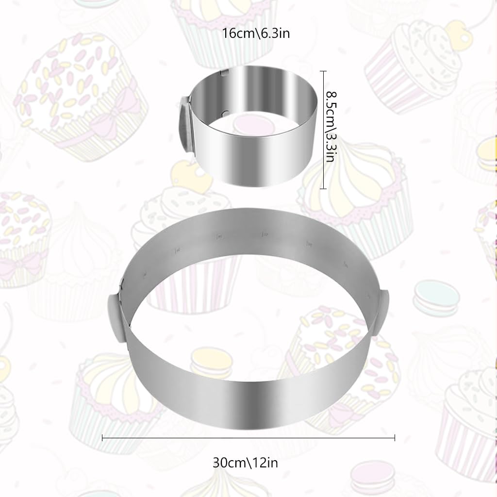 HASTHIP® Cake Ring, Adjustable Round Stainless Steel 6 to 12 Inch Cake Mold Decorating Bakeware Tools for Mousse Baking Dessert Cake Making