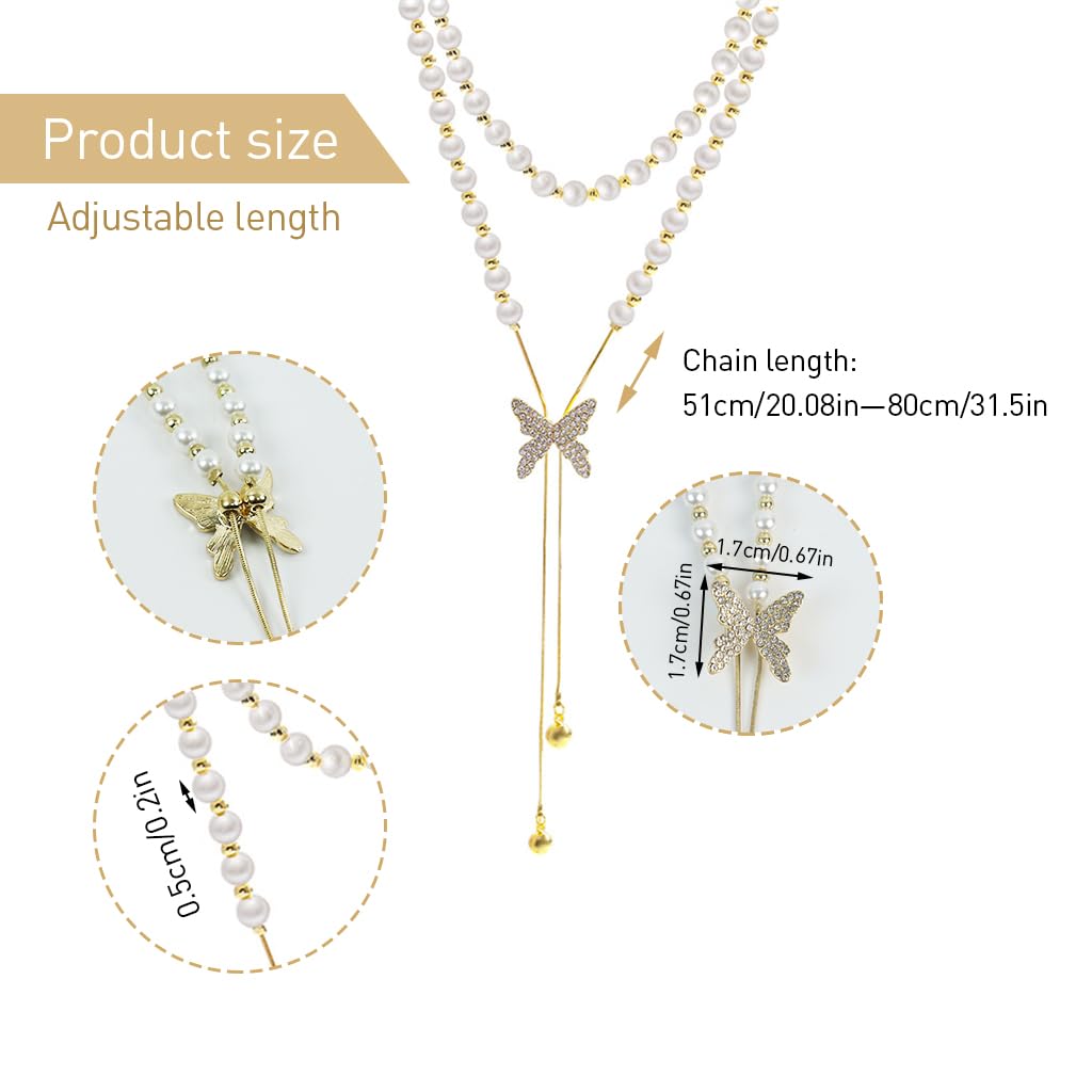 SANNIDHI Pearl Necklace for Women and Girls Clavicle Butterfly Necklace Stylish Trendy Adjustable Butterfly Pendant for Women Girls Simple Gold Plated Butterfly Necklaces Jewellery Gift for Women