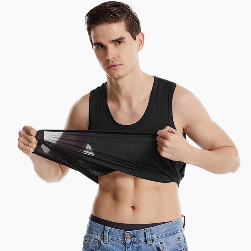 GUSTAVE Vest for Men Gym Vest Breathable Mesh Vest for Men Quick Dry Sport Vest Ice Silk Men's Vest Training Sleeveless Top for Daily, Fitness, Yoga, Size XL Black