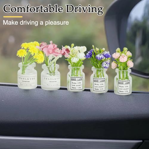 STHIRA® Daisy Flower Car Accessories for Women Interior Aesthetic, 5 Pcs Daisy Cute Car Dashboard Decorations