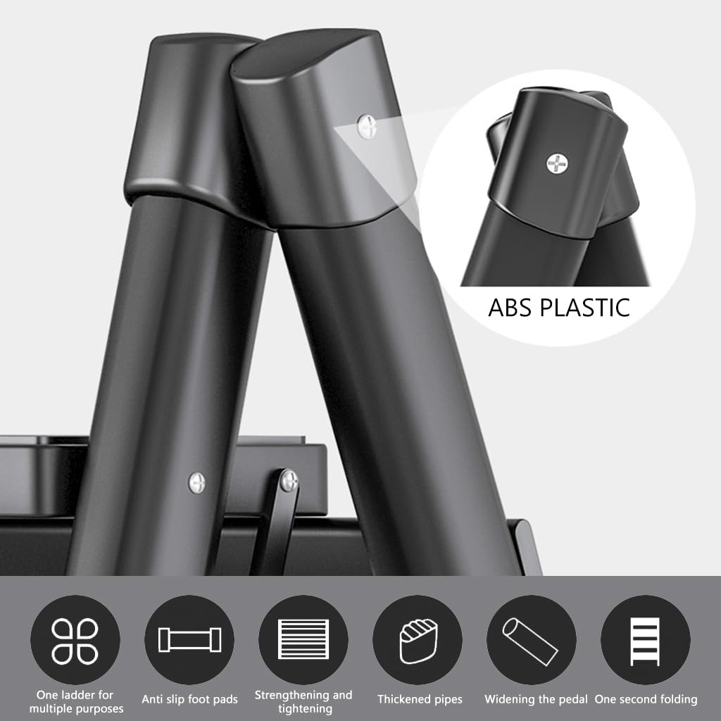 HASTHIP 3 Step Ladder Carbon Steel Foldable Ladder 330lbs Load Capacity 3 Step Ladder for Home, Step Ladder for Home Use, Folding Step Stool with Anti-Slip Pedal, Plant Pot Ladder Holder